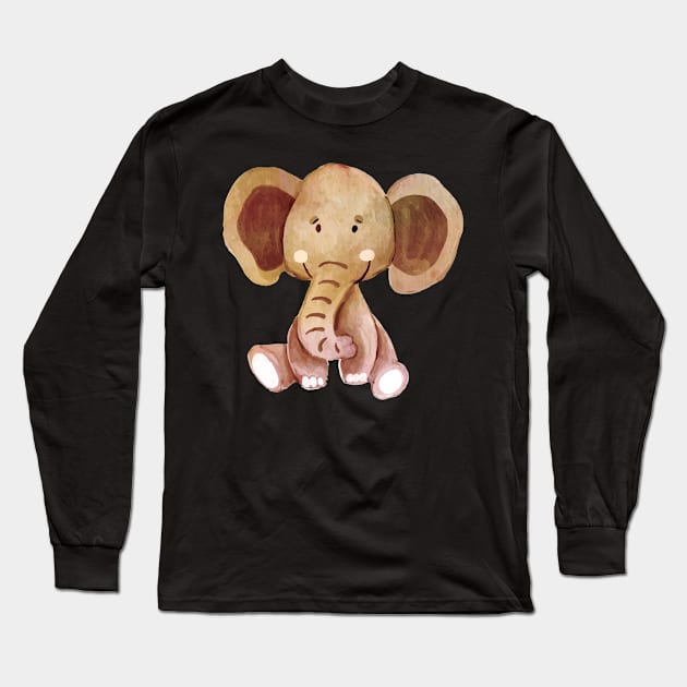 Elephant body Watercolor Long Sleeve T-Shirt by Mako Design 